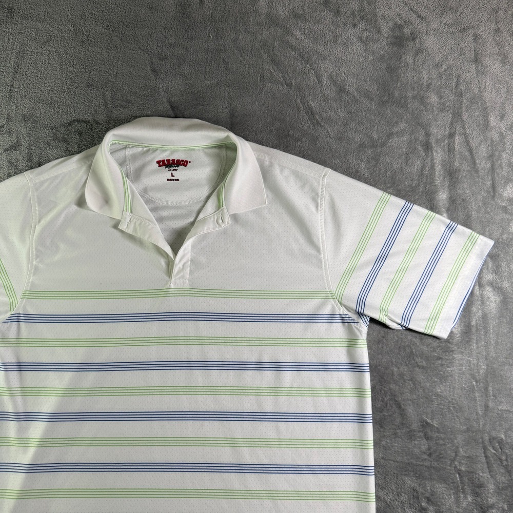 Tabasco Golf Polo Shirt Mens Large Striped Short Sleeve Performance